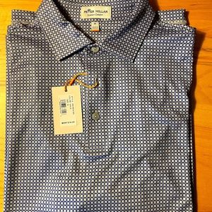 Brand New Peter Millar Summer Comfort Golf Shirt, Medium, Blue and Steel Gray